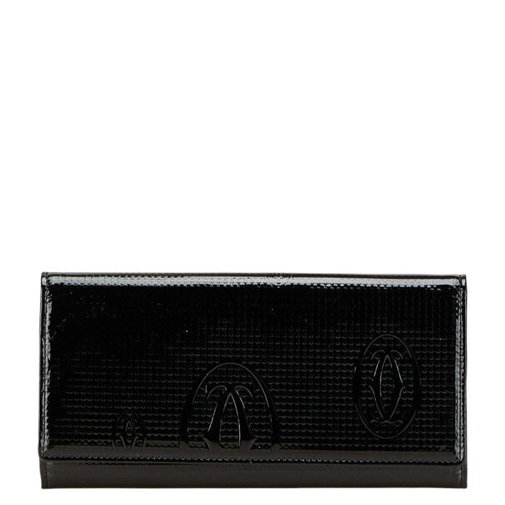 Cartier Happy Birthday Patent Leather Long Wallet Black